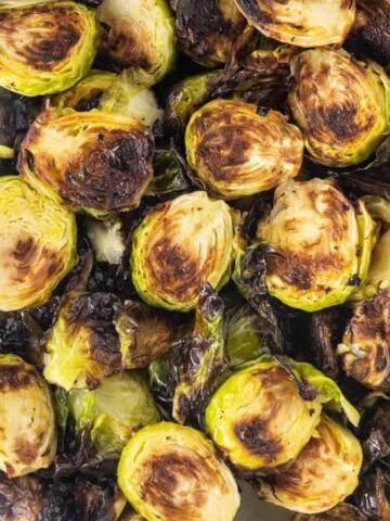 A close up image of air fryer brussels sprouts.