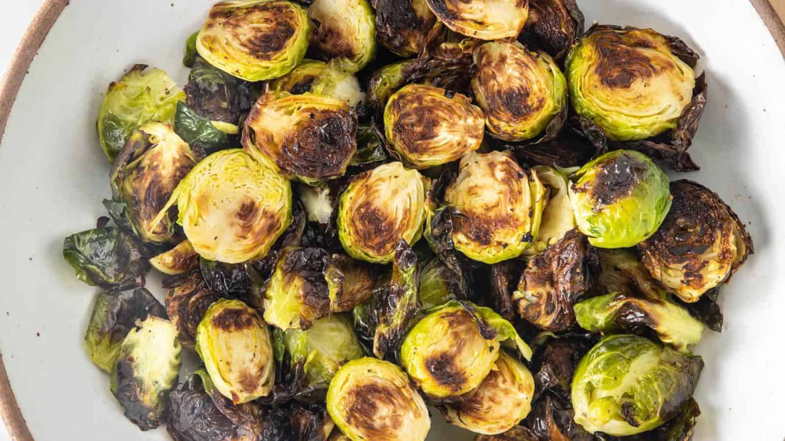 A close up image of air fryer brussels sprouts.