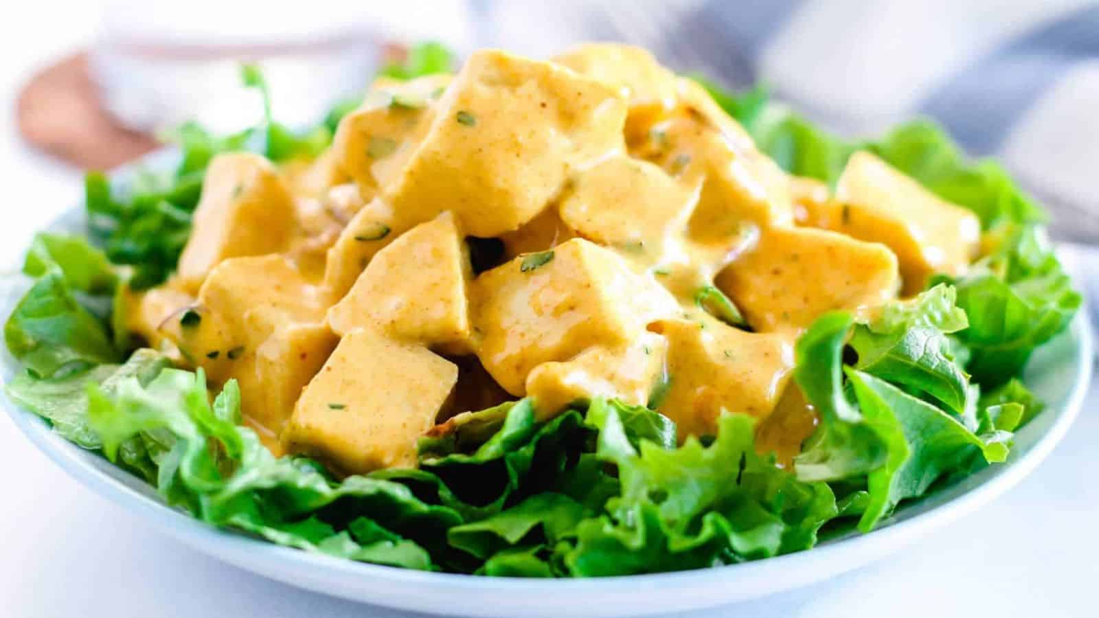 A plate of coronation chicken salad.
