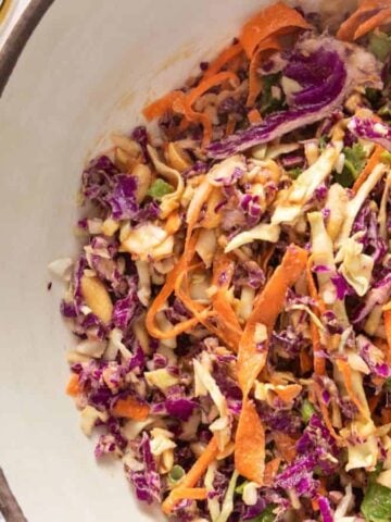 Close up of no mayo coleslaw.