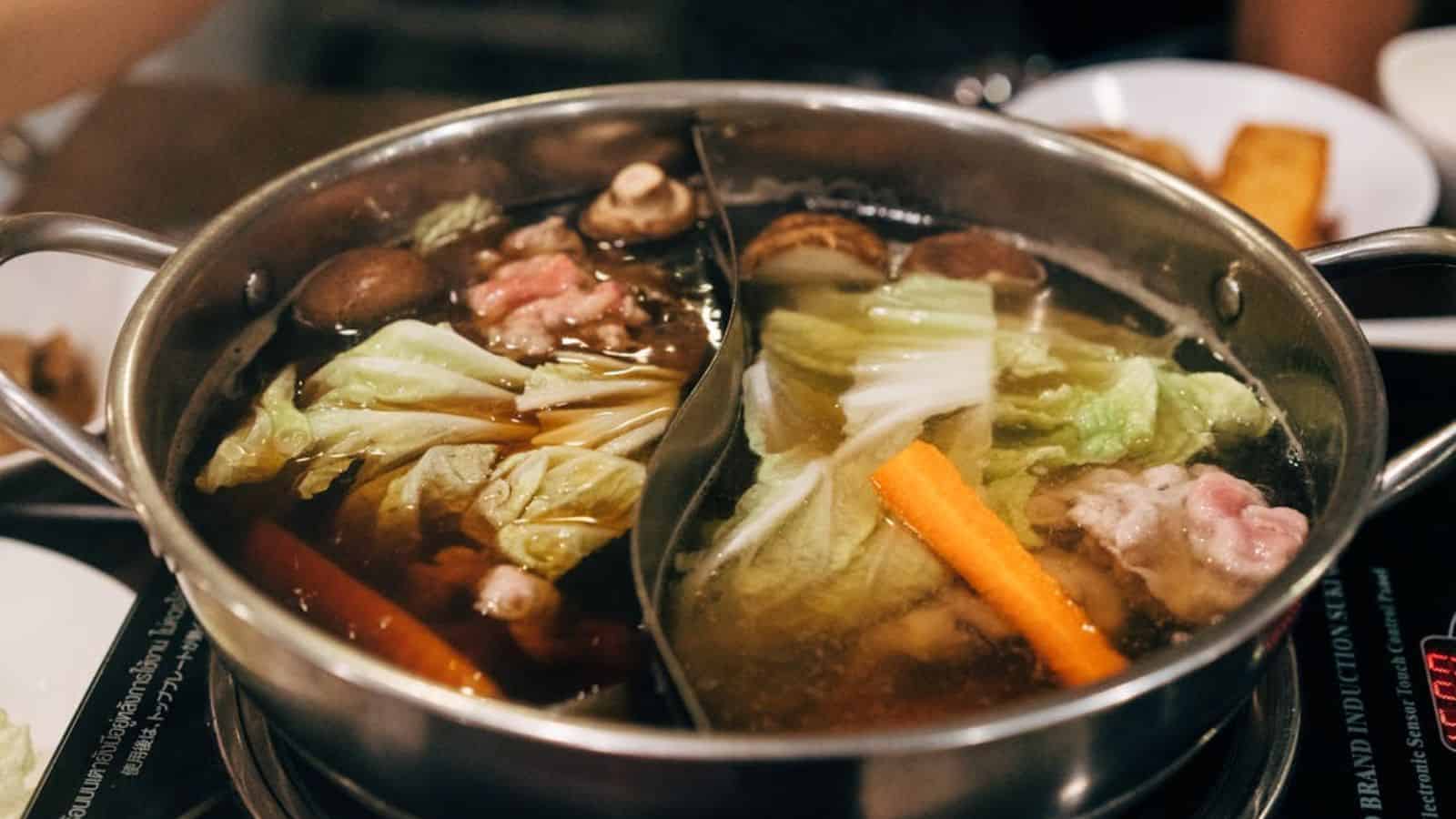 Leftover vegetables in a pot with water.