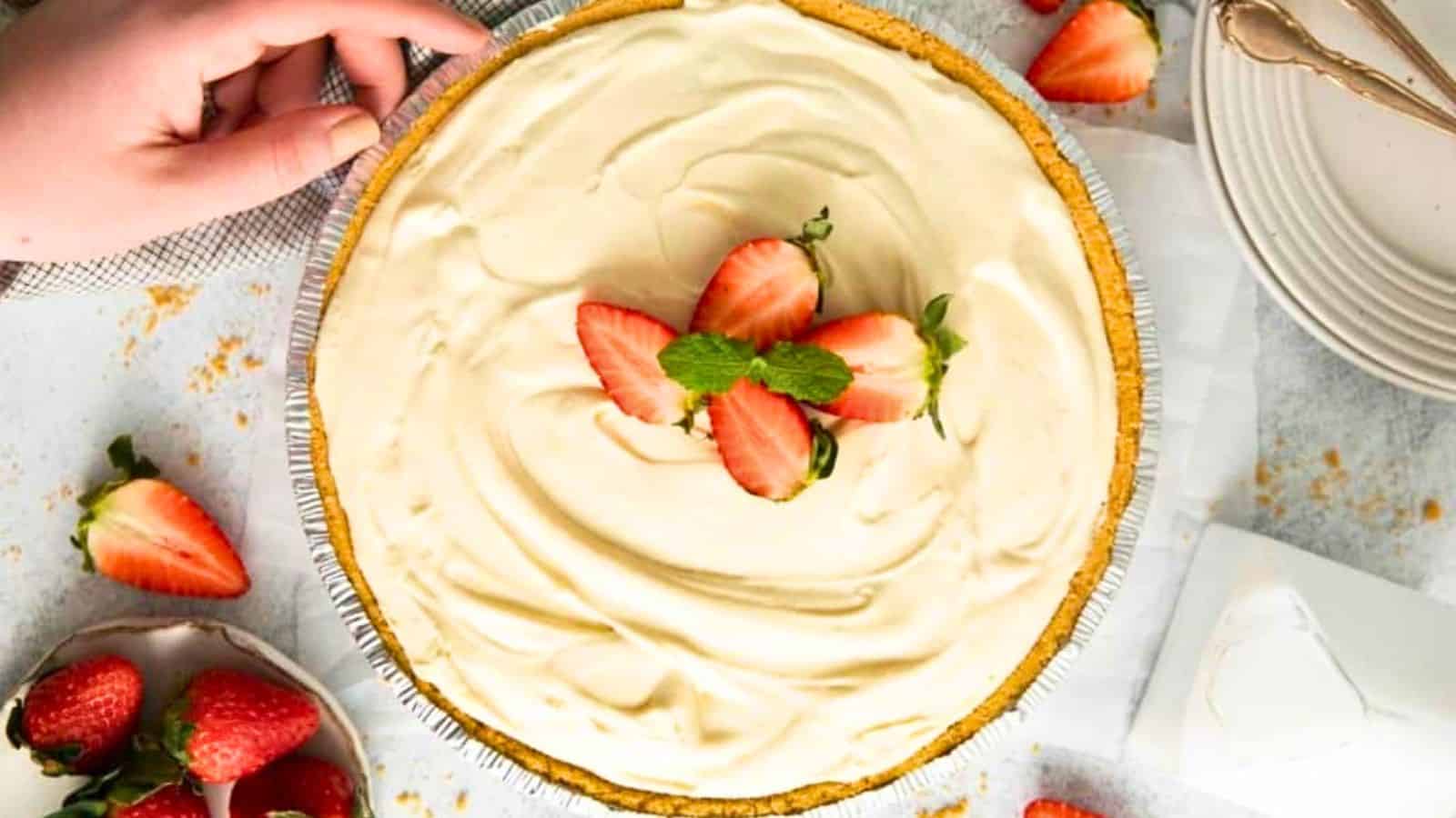 Overhead image of 3 ingredient no bake cheesecake.