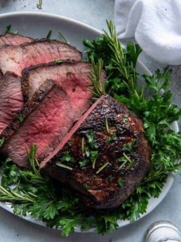 A plate of air fryer roast beef.