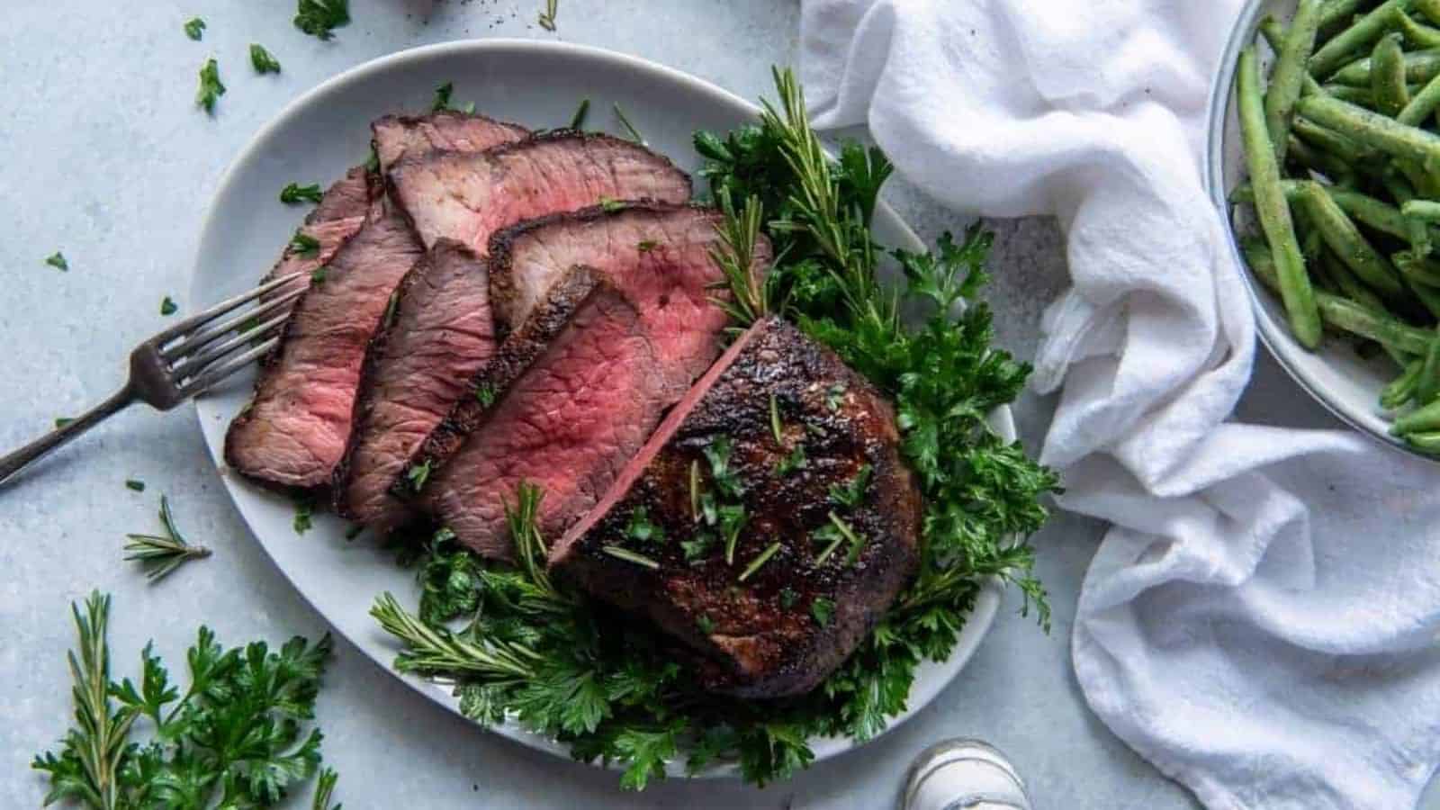 A plate of air fryer roast beef.