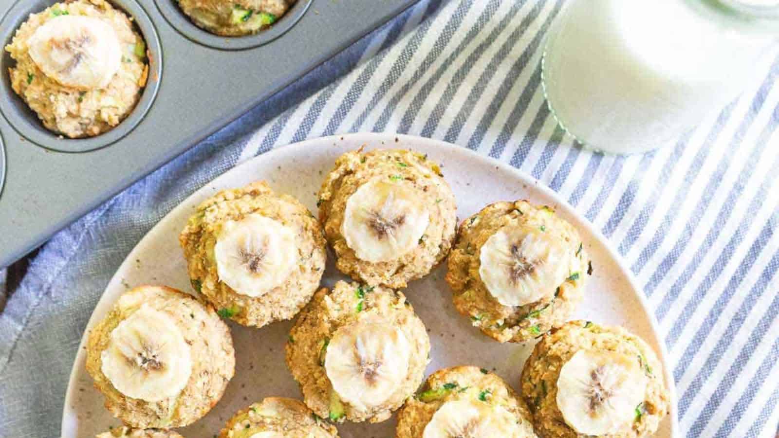 An overhead image of banana zucchini muffins.