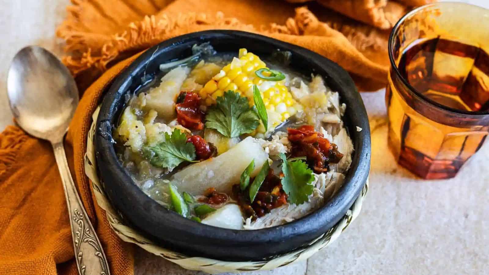 A bowl of chicken Colombian sancocho.