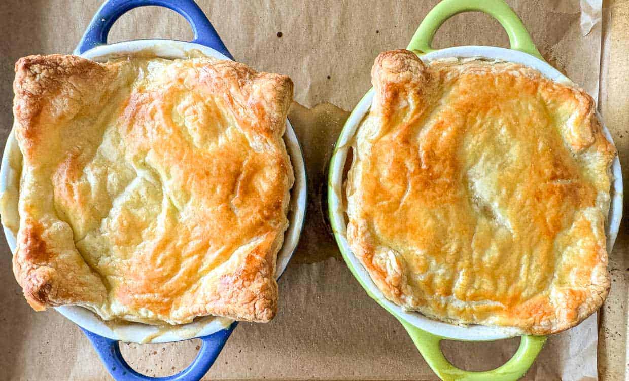Two individual chicken pot pies.