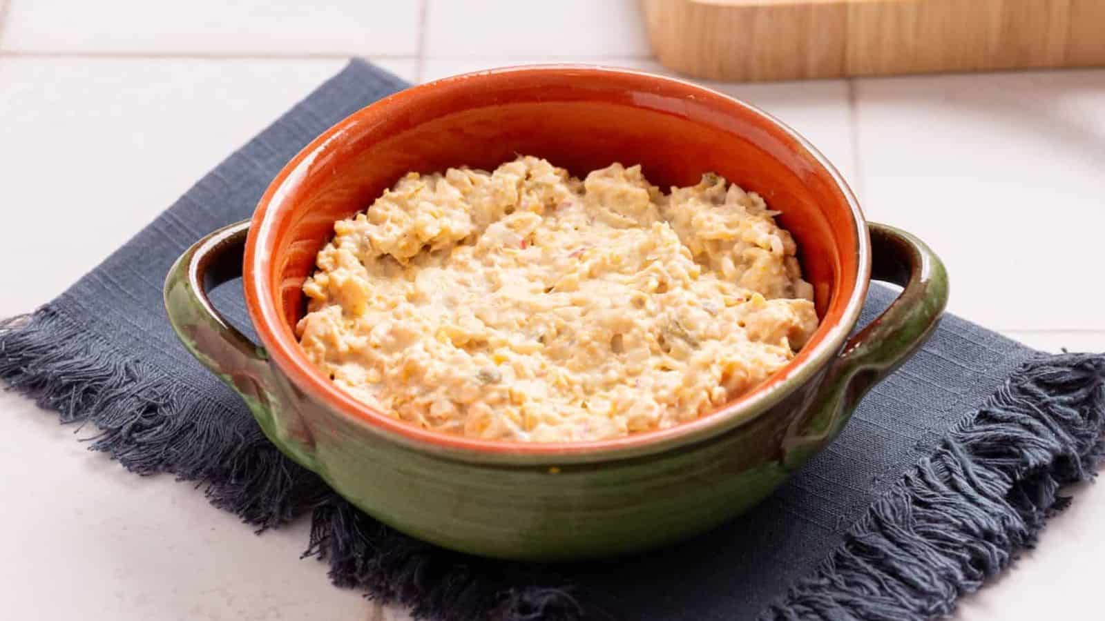 An image of chickpea tuna salad in a bowl.