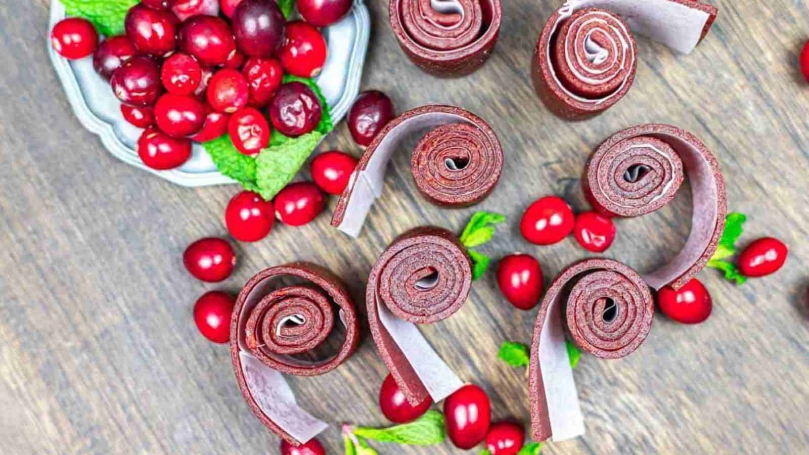 Fruit Roll-Ups on a wooden table.