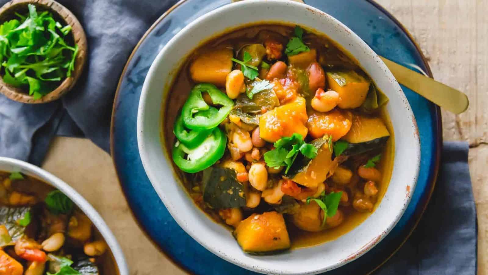 A bowl of kabocha squash chili.