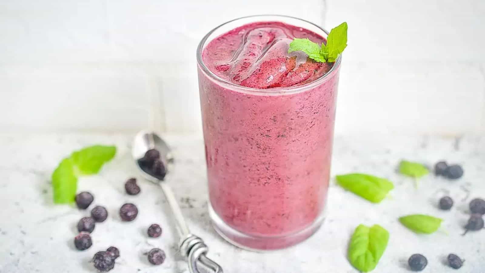 A glass of keto blueberry smoothies.