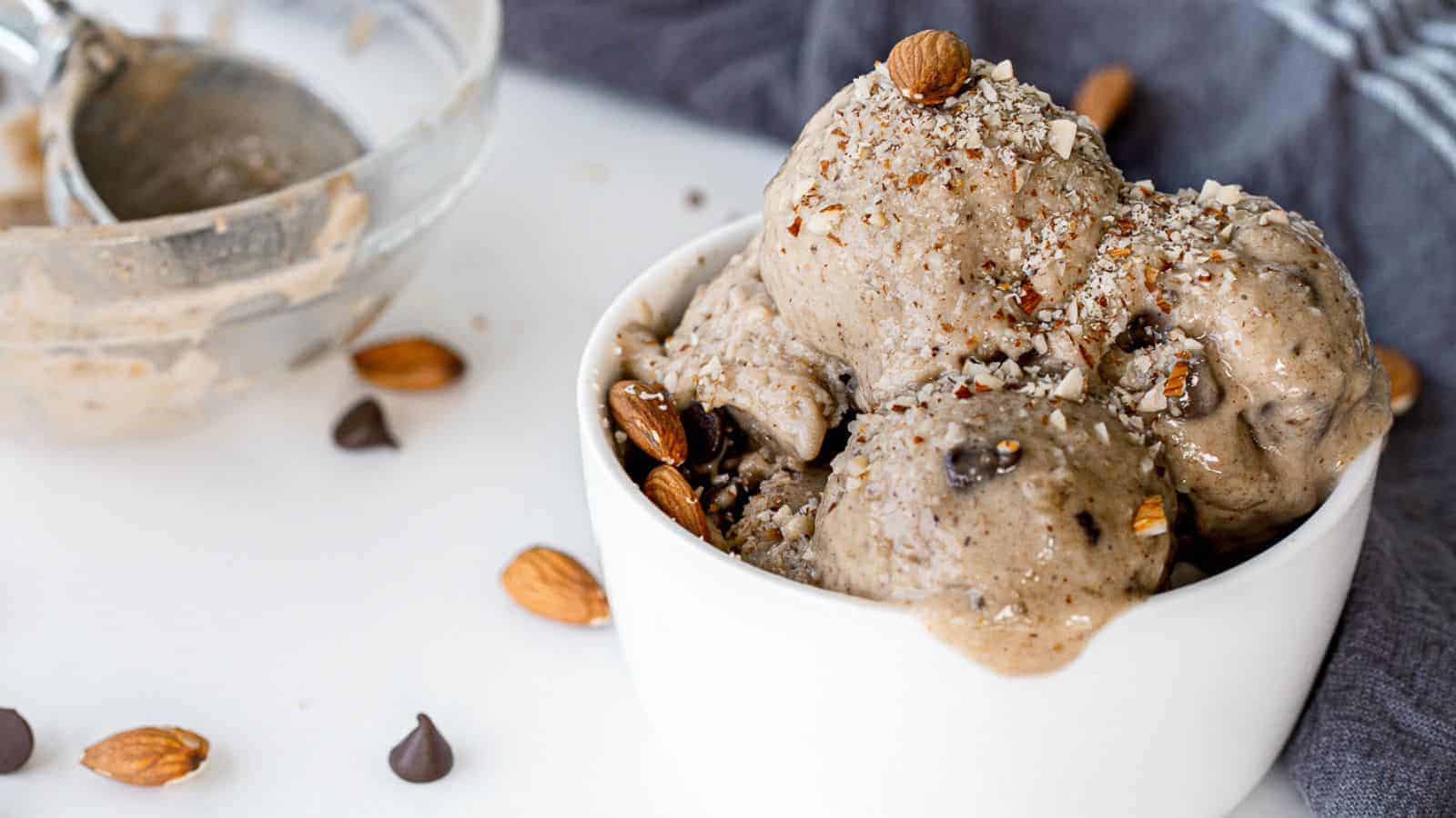 Banana almond milk ice cream in a bowl.