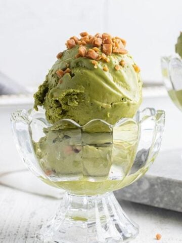 Two glasses of no churn Matcha Dulce de Leche ice cream.