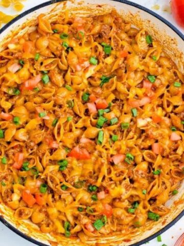 Top view of one pot taco macaroni and cheese.
