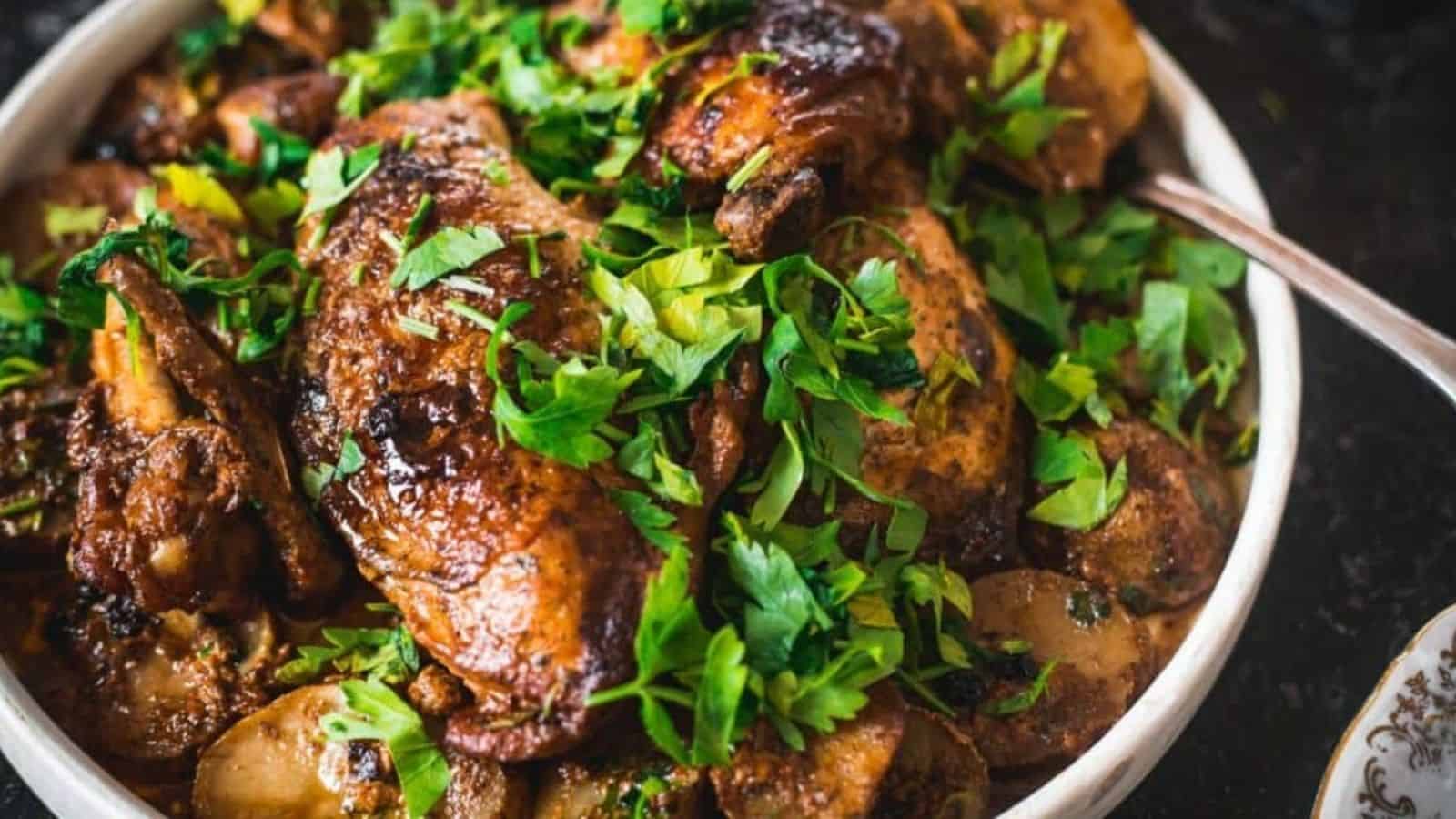 Buttermilk chicken and potatoes on a plate.