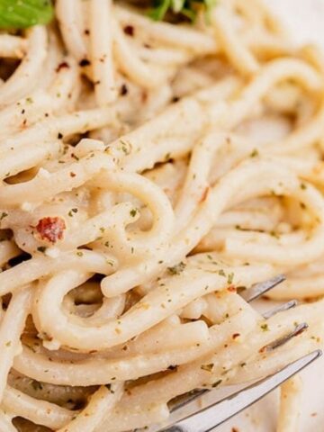 Close-up of quick and easy oregano pasta.