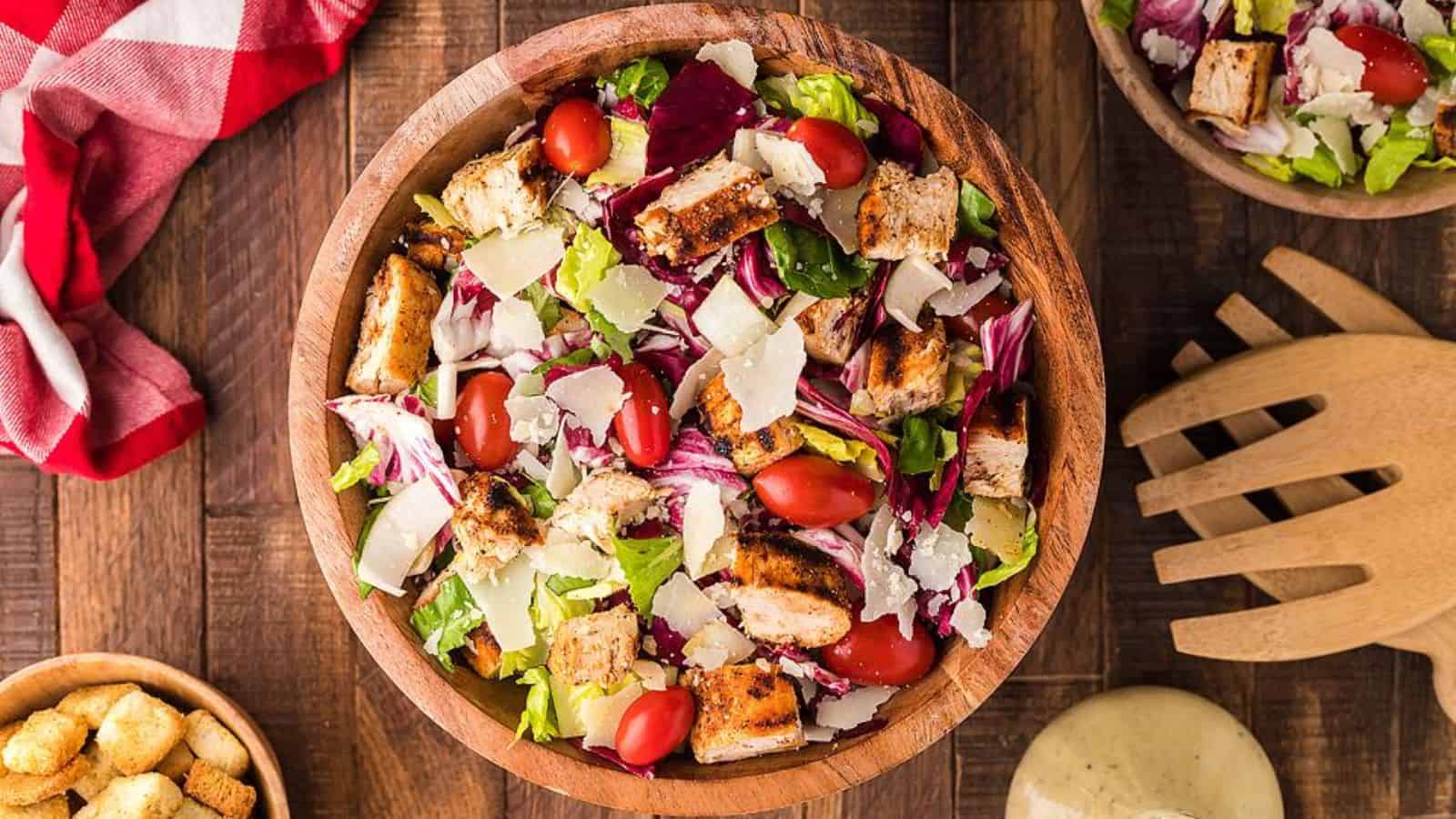 A bowl of radicchio endive chicken salad.