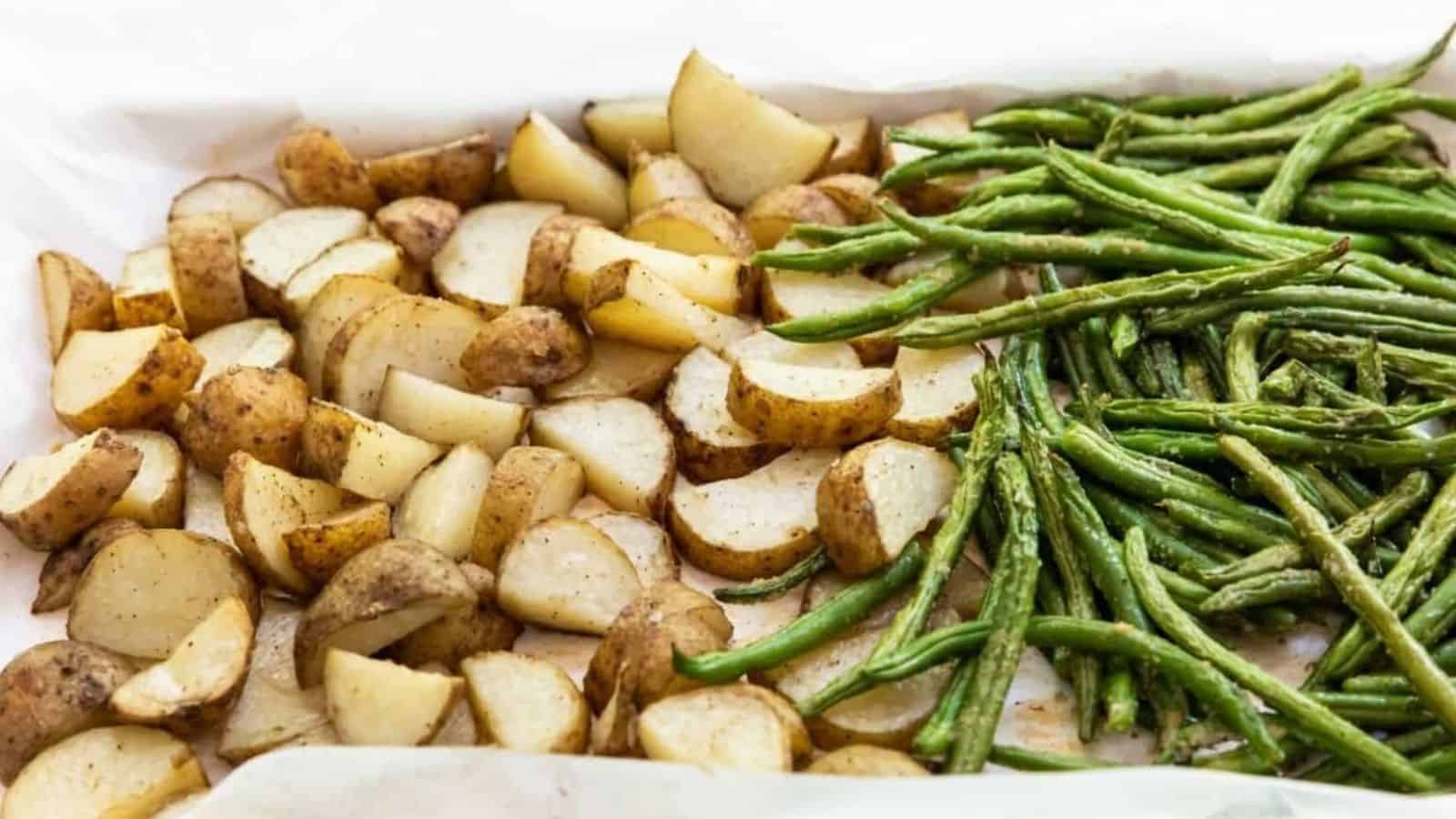 Roasted Potatoes and Green Beans with parsley, salt, and pepper.