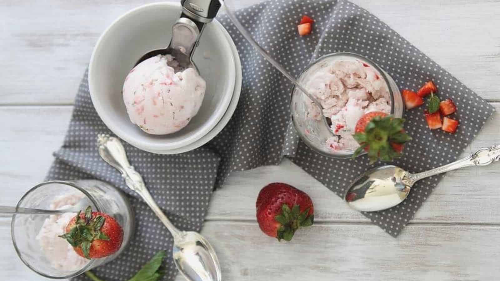 An image of roasted strawberry mint ice cream.