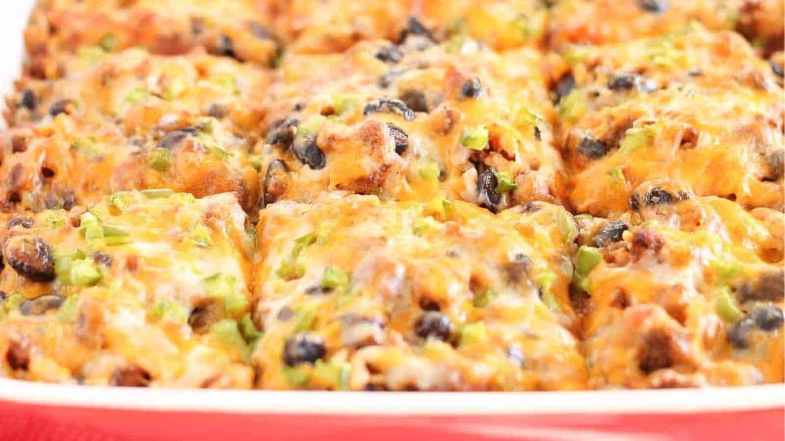 A tex mex casserole in a baking dish.