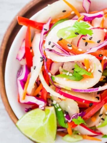 A bowl of Thai kohlrabi noodle salad.