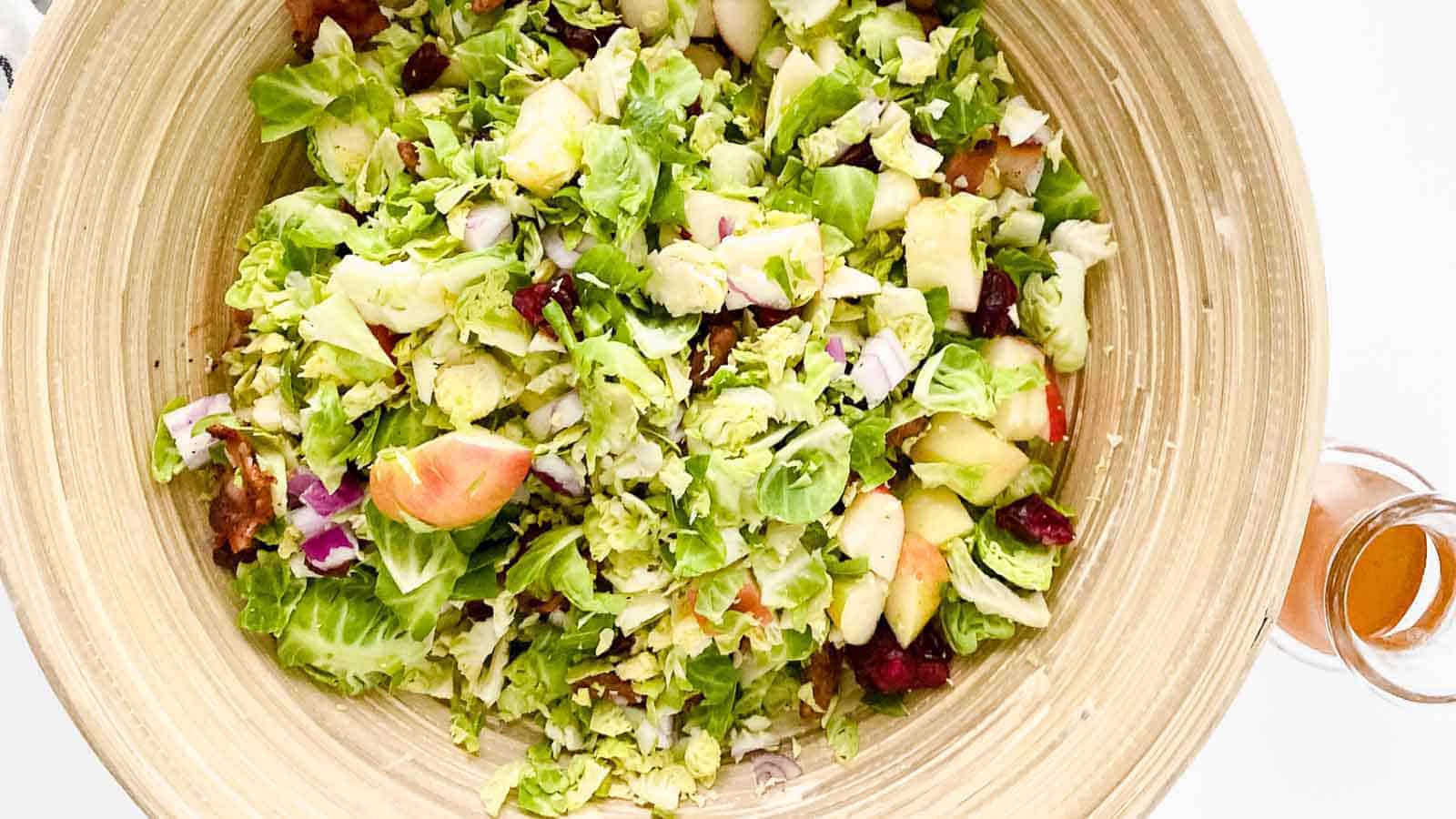 A bowl of brussels sprouts salad.