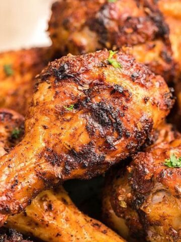 Close-up image of air fryer chipotle chicken wings with buttermilk firecracker ranch.