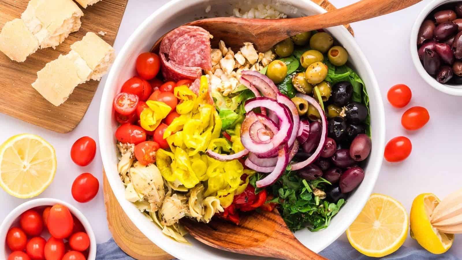 A bowl of Antipasto Salad with Artichoke.