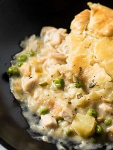 A plate of Chicken Pot Pie with Tarragon Gravy.