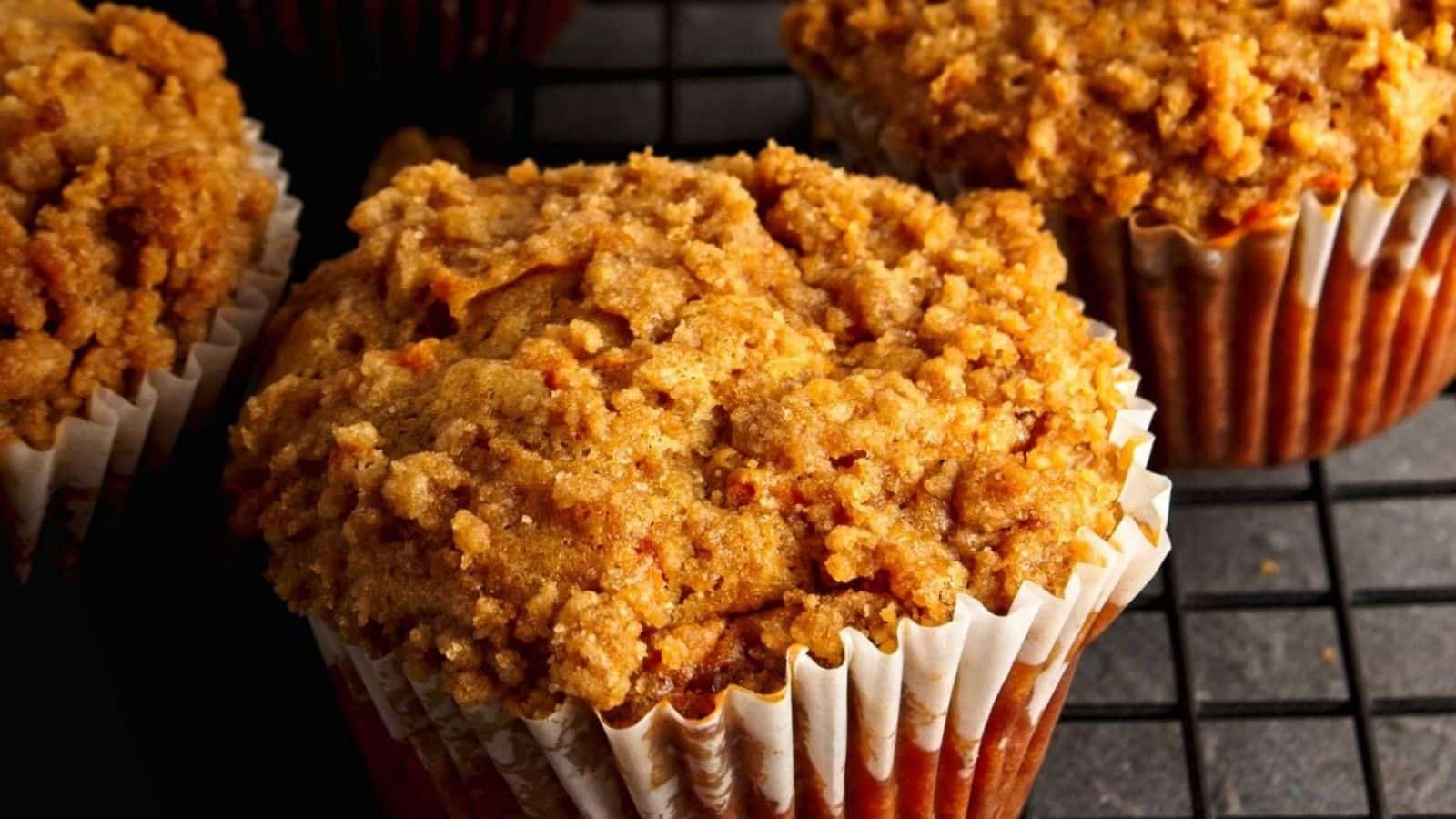 Sweet potato muffins on a cooling rack.