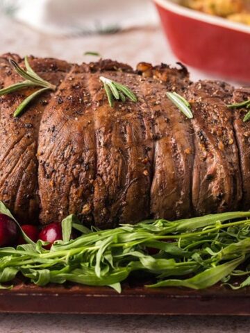 An image of a Cranberry Cream Cheese Stuffed Flank Steak.