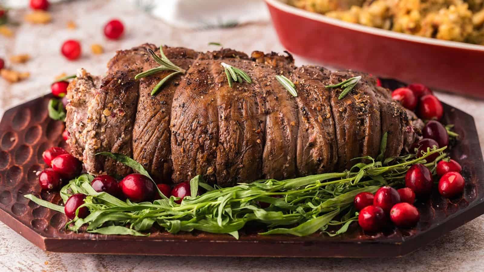 An image of a Cranberry Cream Cheese Stuffed Flank Steak.