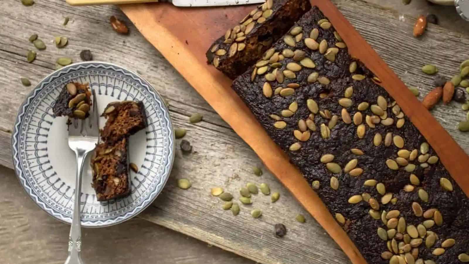 Overhead image of flourless pumpkin bread.