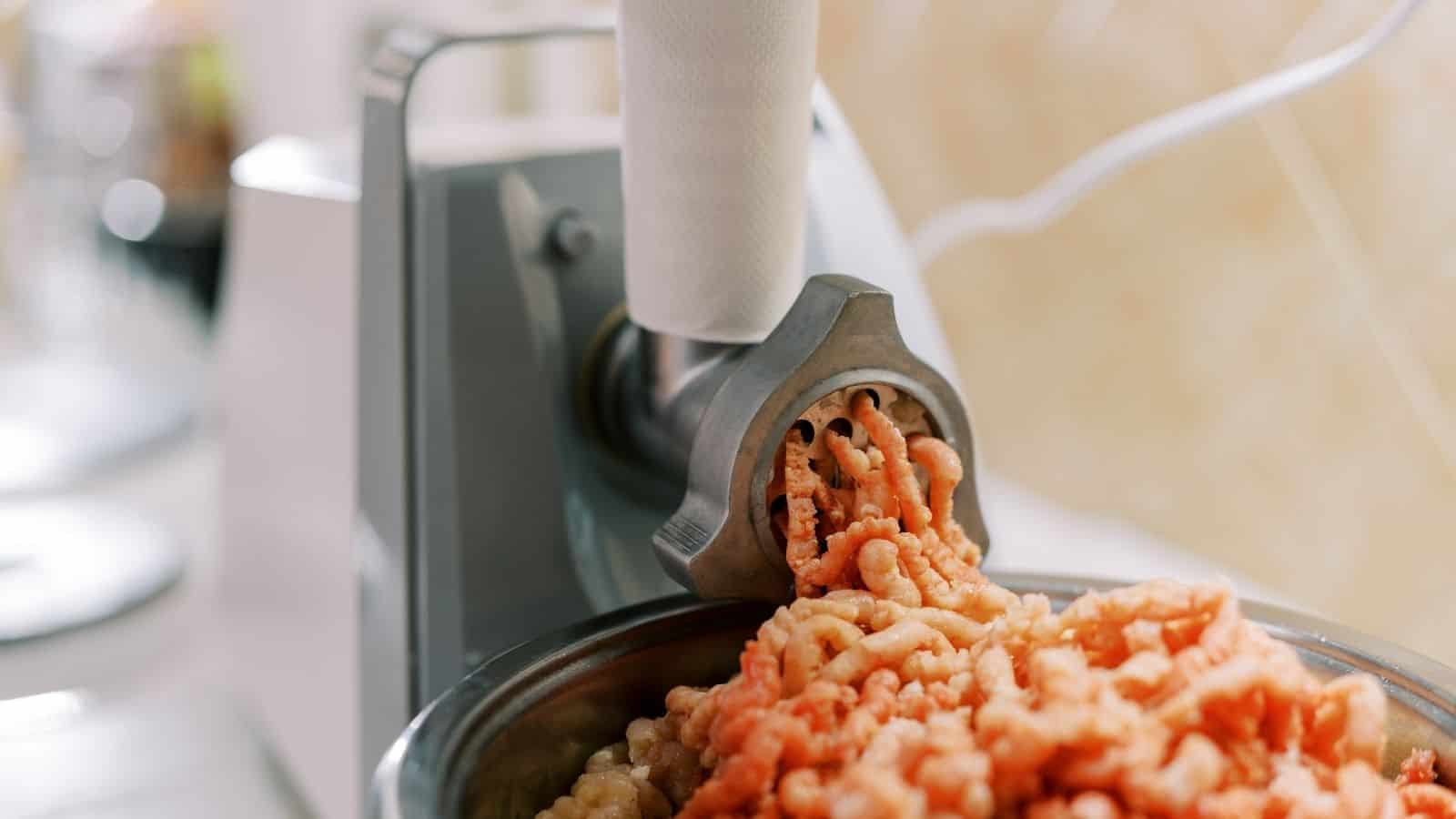 Close-up image of meat grinder.