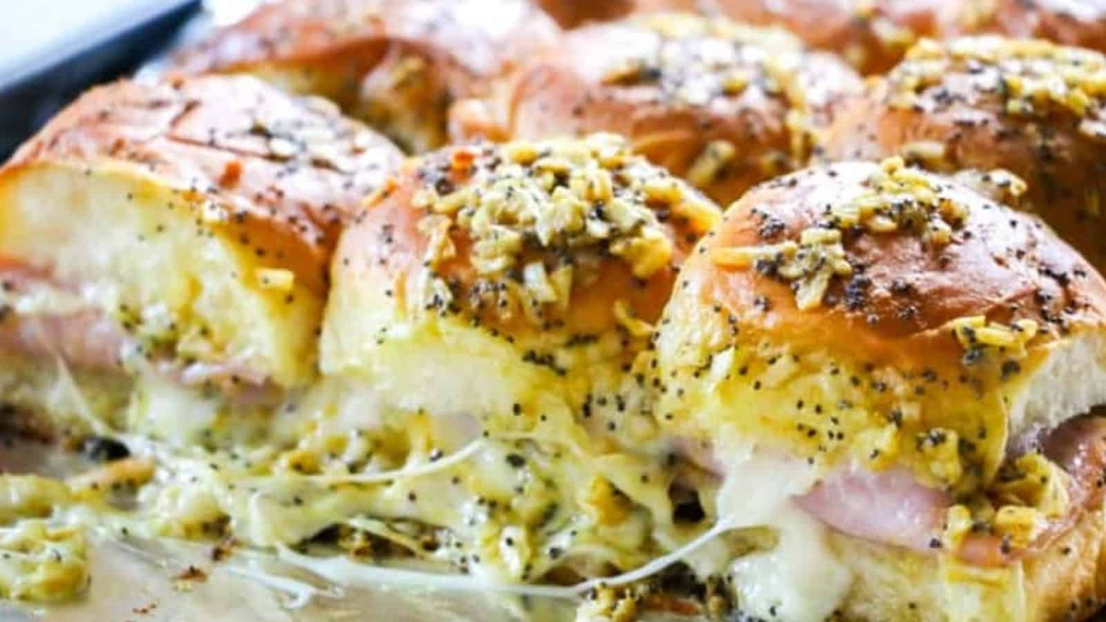 Easy Ham and Cheese Sliders with poppy seeds.