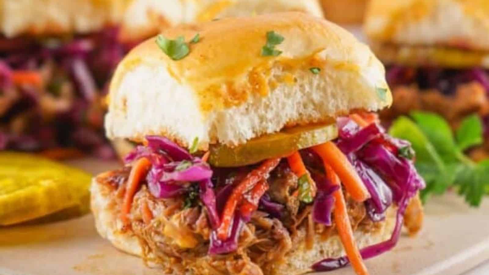 Close-up image of hawaiian pulled pork sliders.