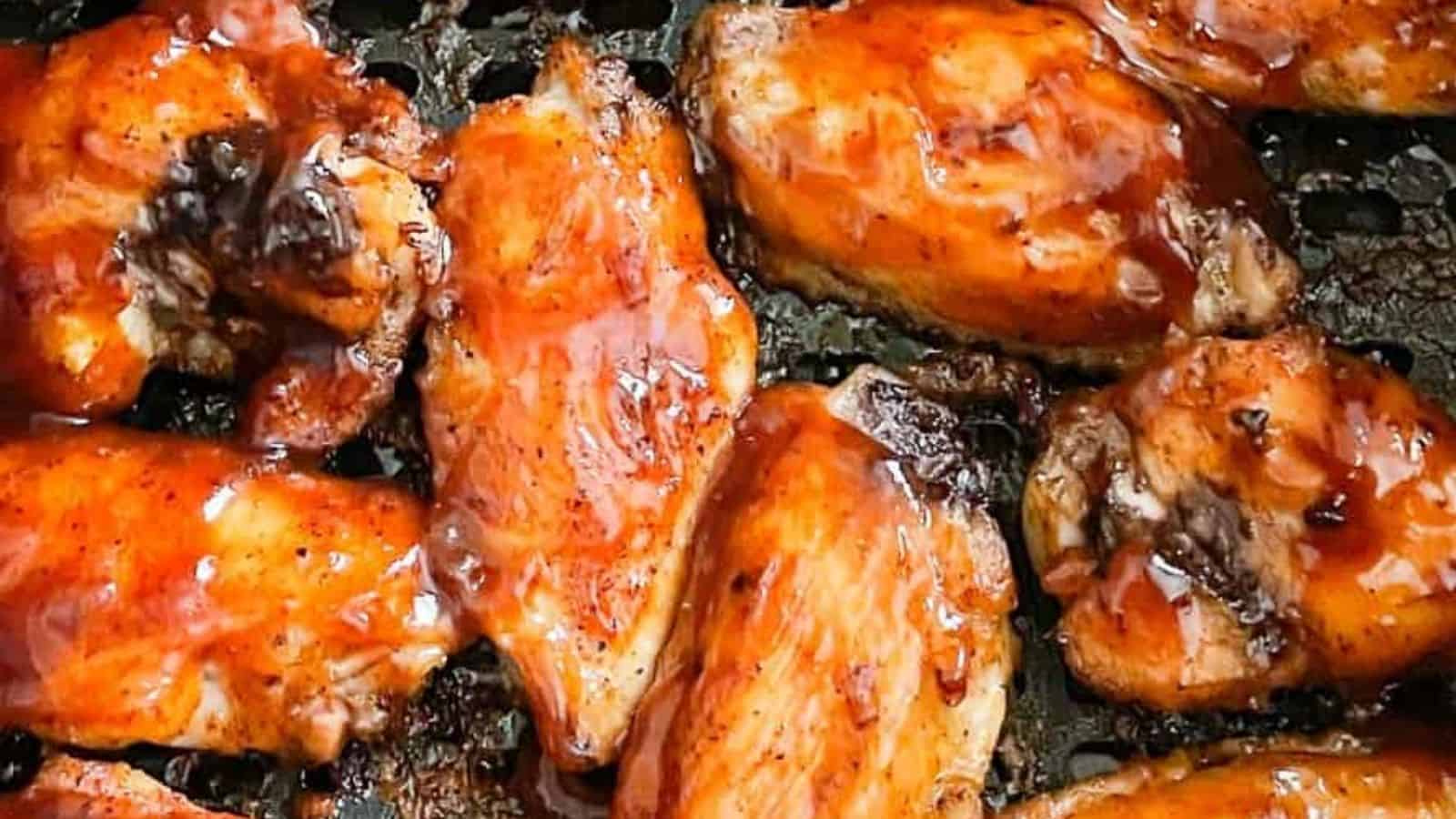 Close-up image of honey barbecue air fryer chicken wings.