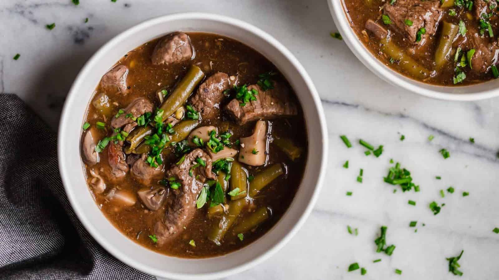 Two bowls of Instant Pot Beef Stew.