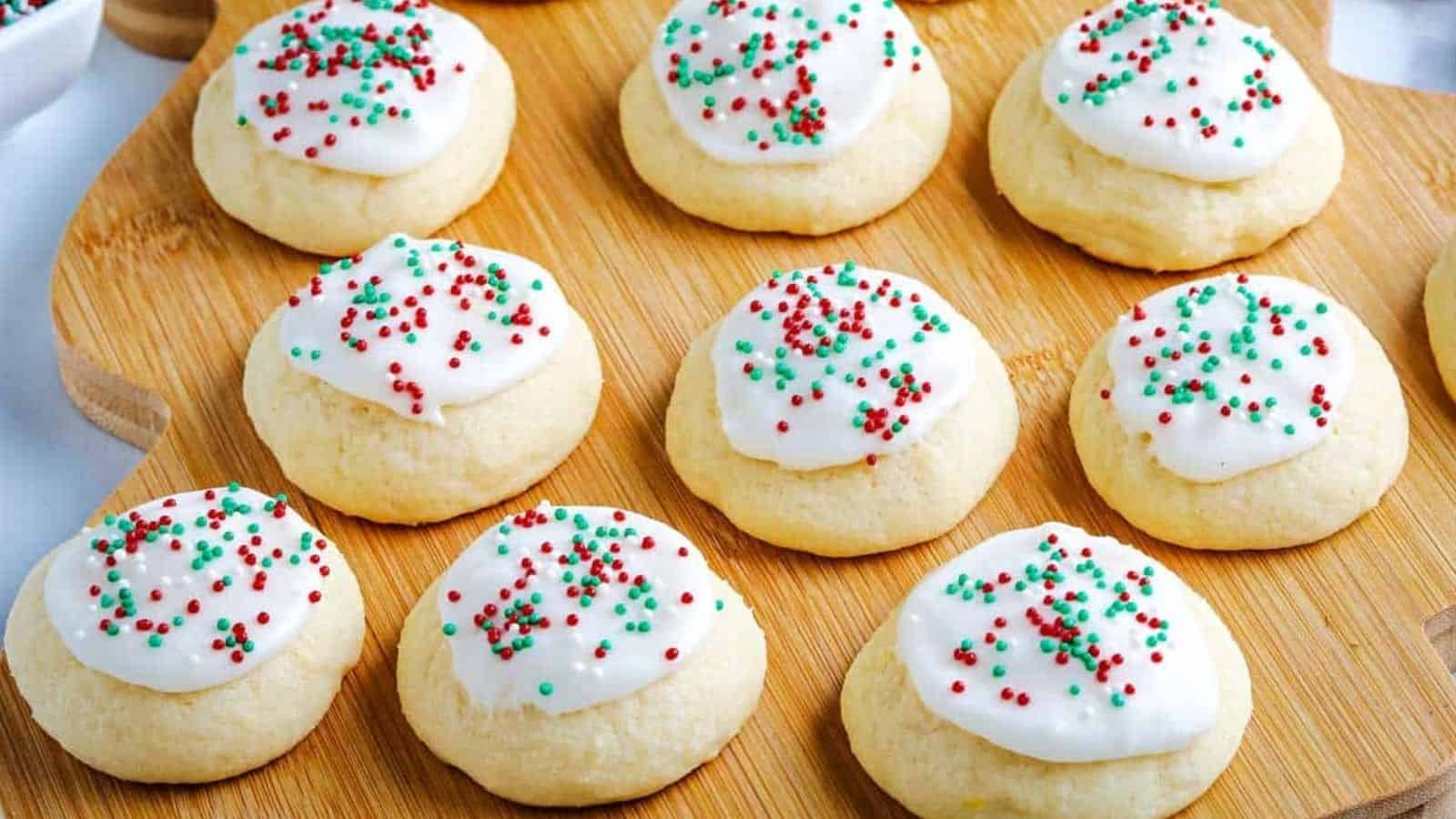 Ricotta Cookies decorated with Christmas sprinkles.