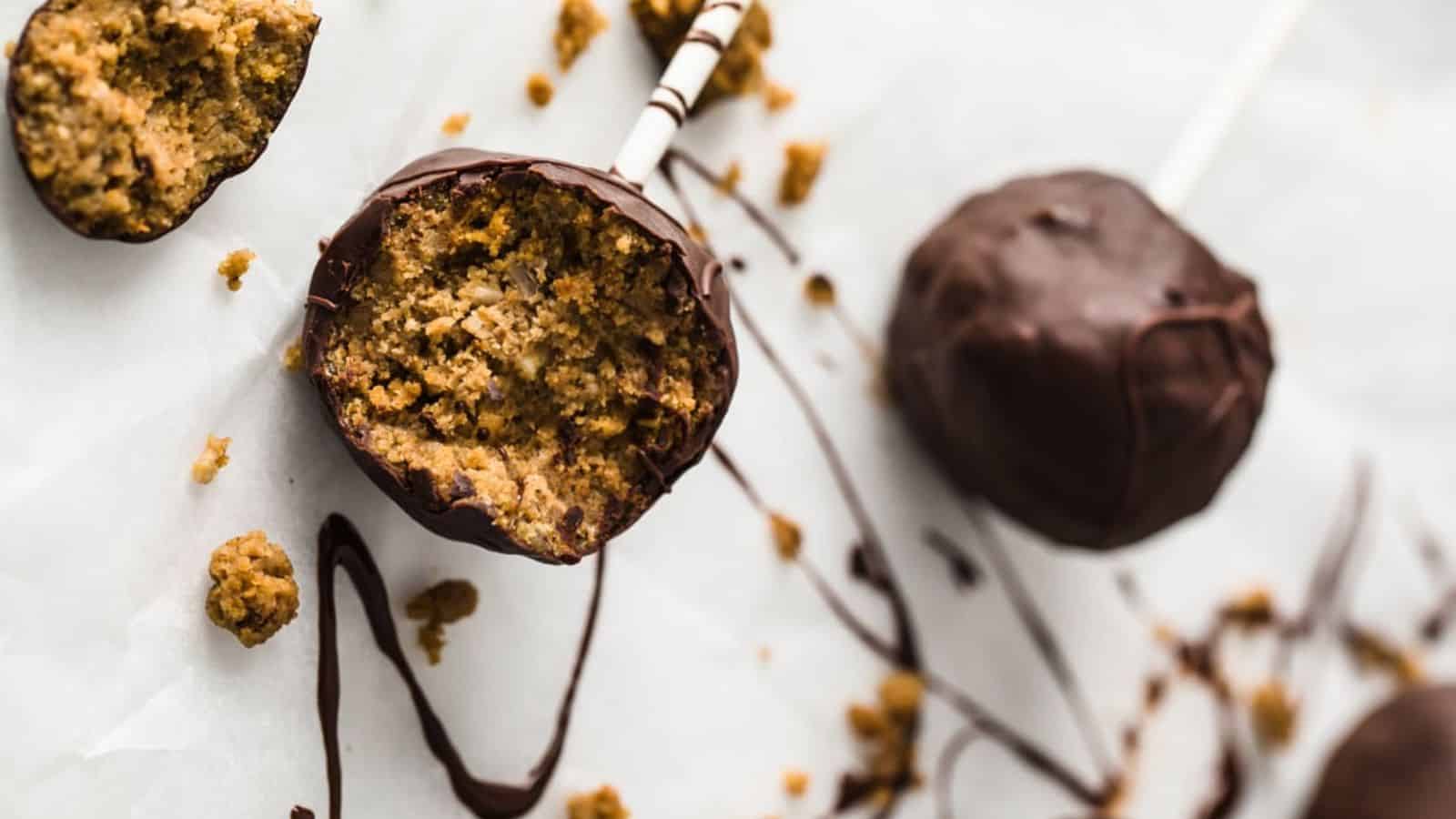 A close-up image of Keto Pumpkin Pie Cake Pops.