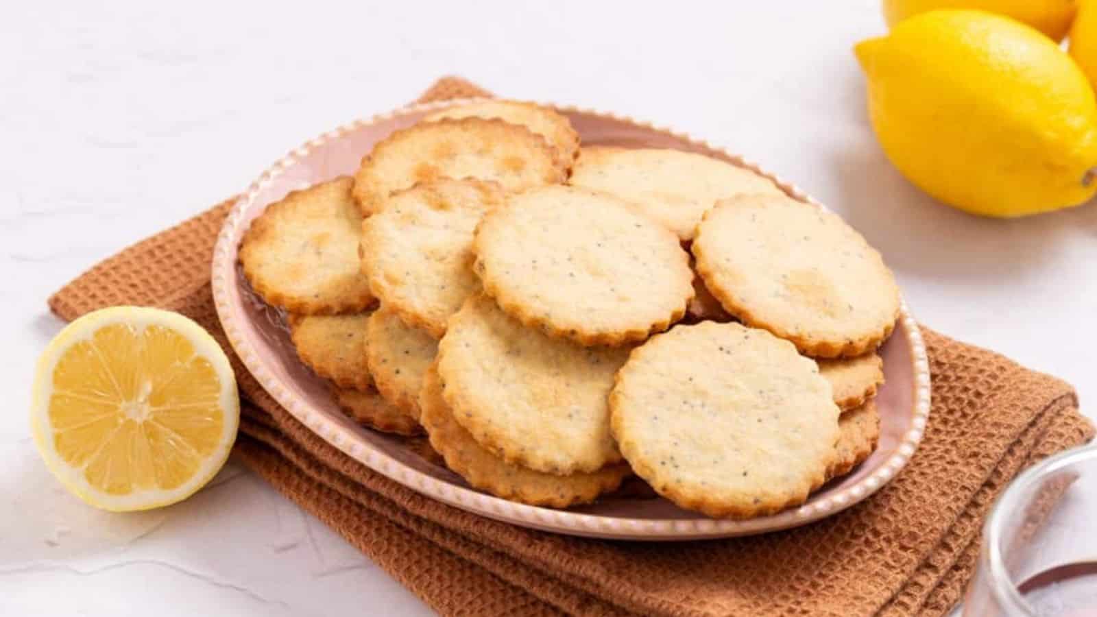 An image of lemon shortbread cookies in a serving plate.