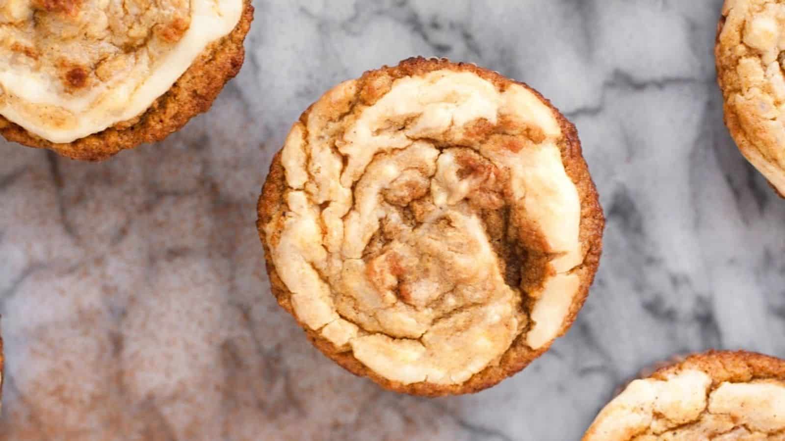 Top view of Low-Carb Cream Cheese Pumpkin Muffins.