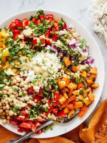 A plate of Moroccan Couscous Salad with Israeli Couscous.