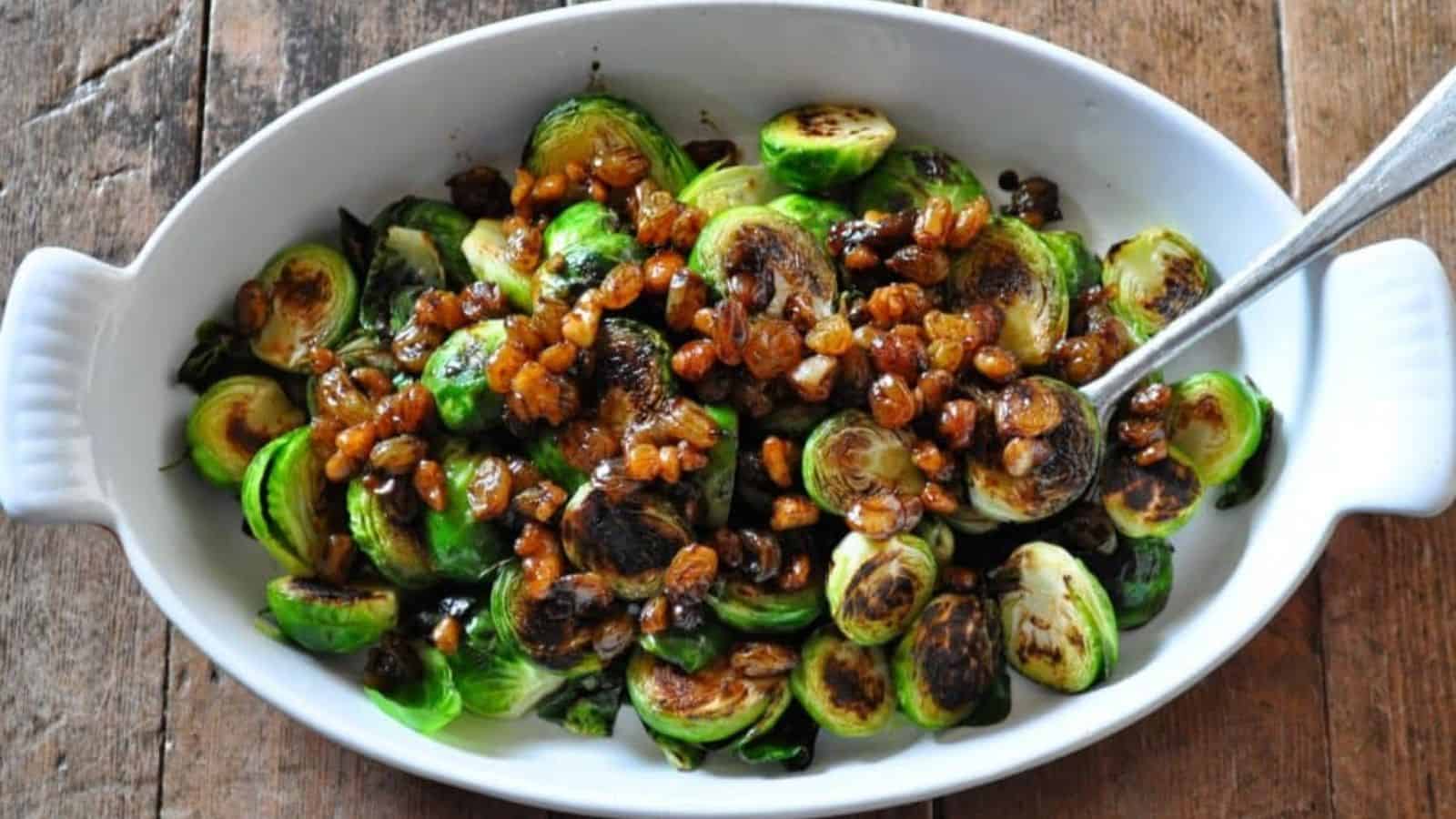 Top view image of Pan-Roasted Brussels Sprouts.