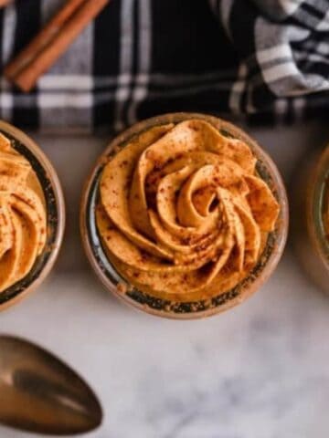 3 glasses of pumpkin keto cheesecake fluff.