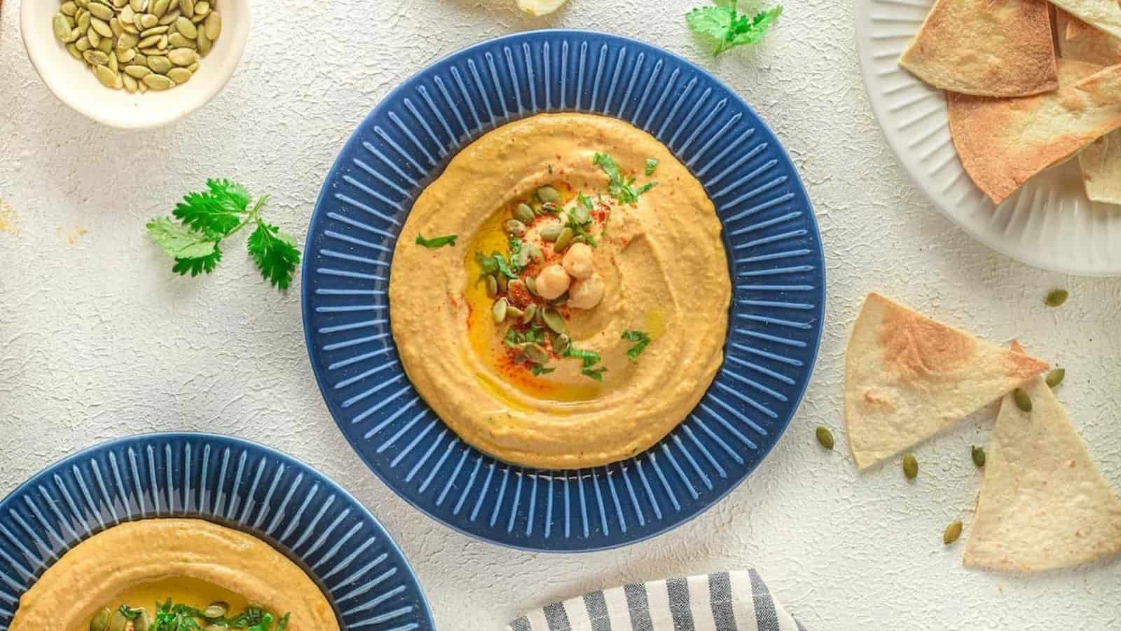 Two plates of Pumpkin Pie Hummus.