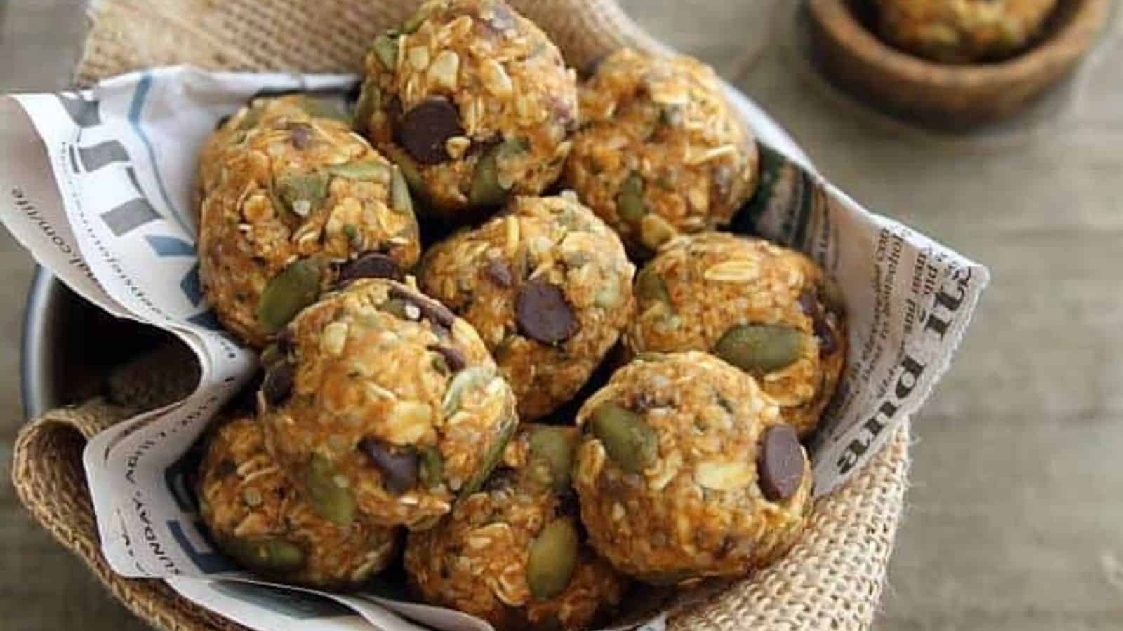 Close-up image of punmpkin spice chocolate chip biites.