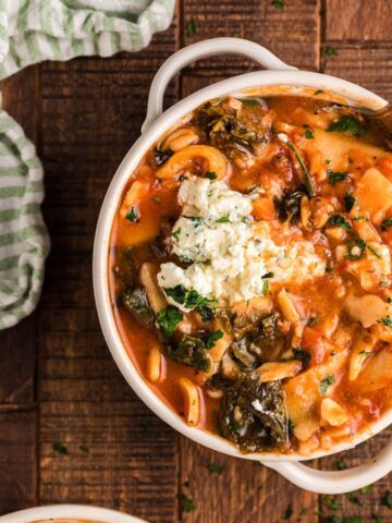 A bowl of Slow Cooker Lasagna Soup.