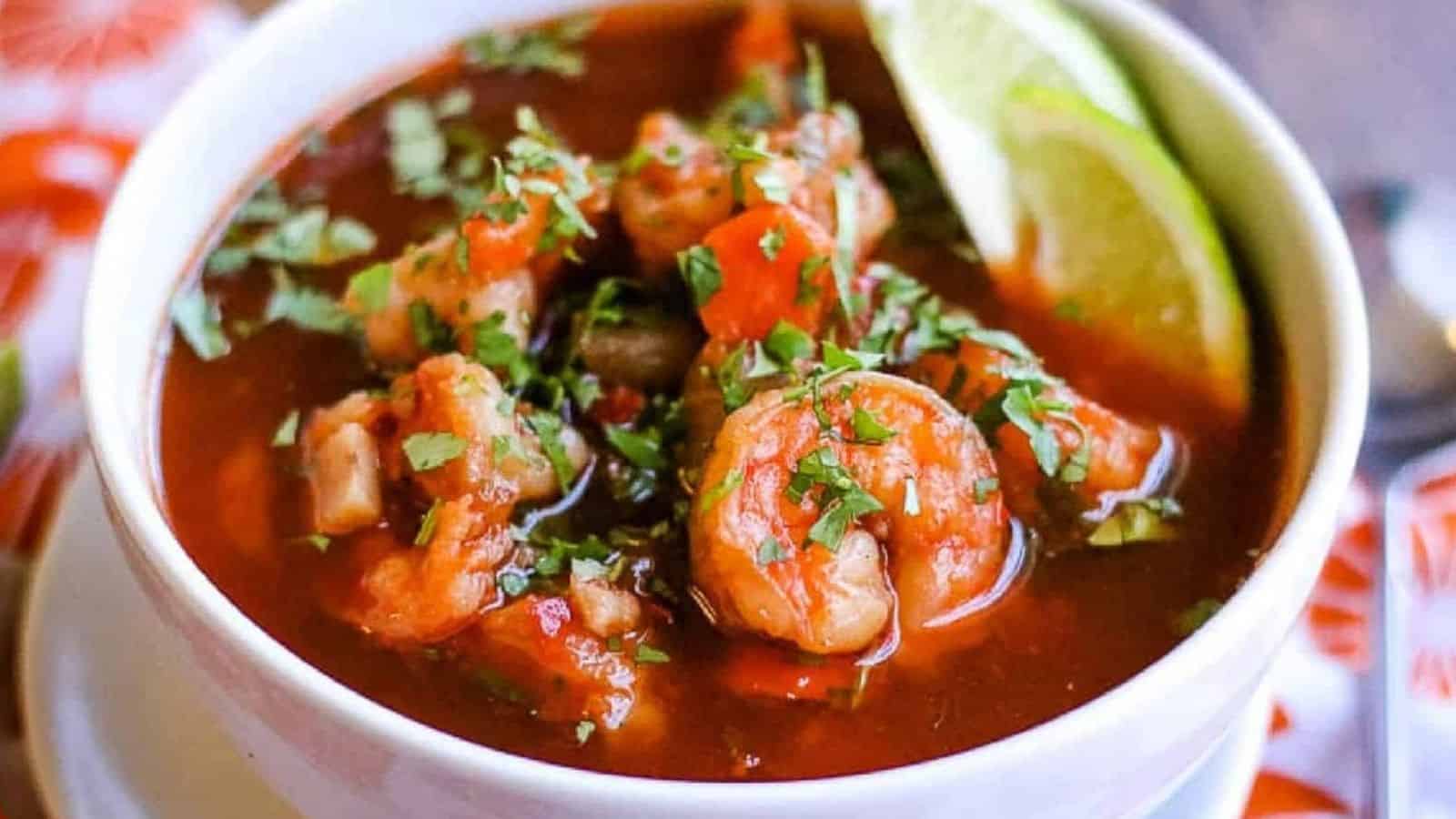 A bowl of shrimp soup.