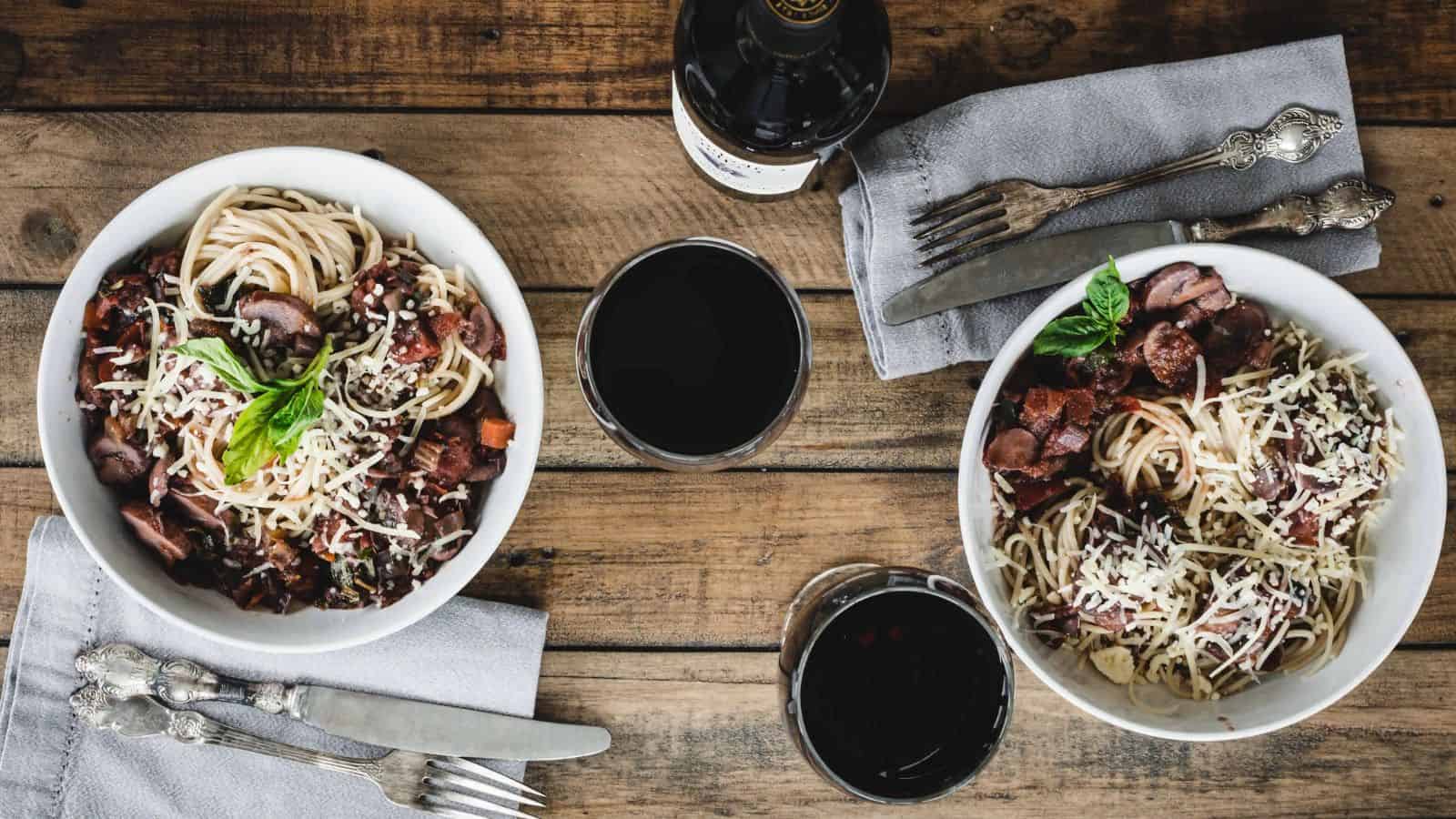 Two bowls of Spaghetti with Mushroom Marinara Sauce.